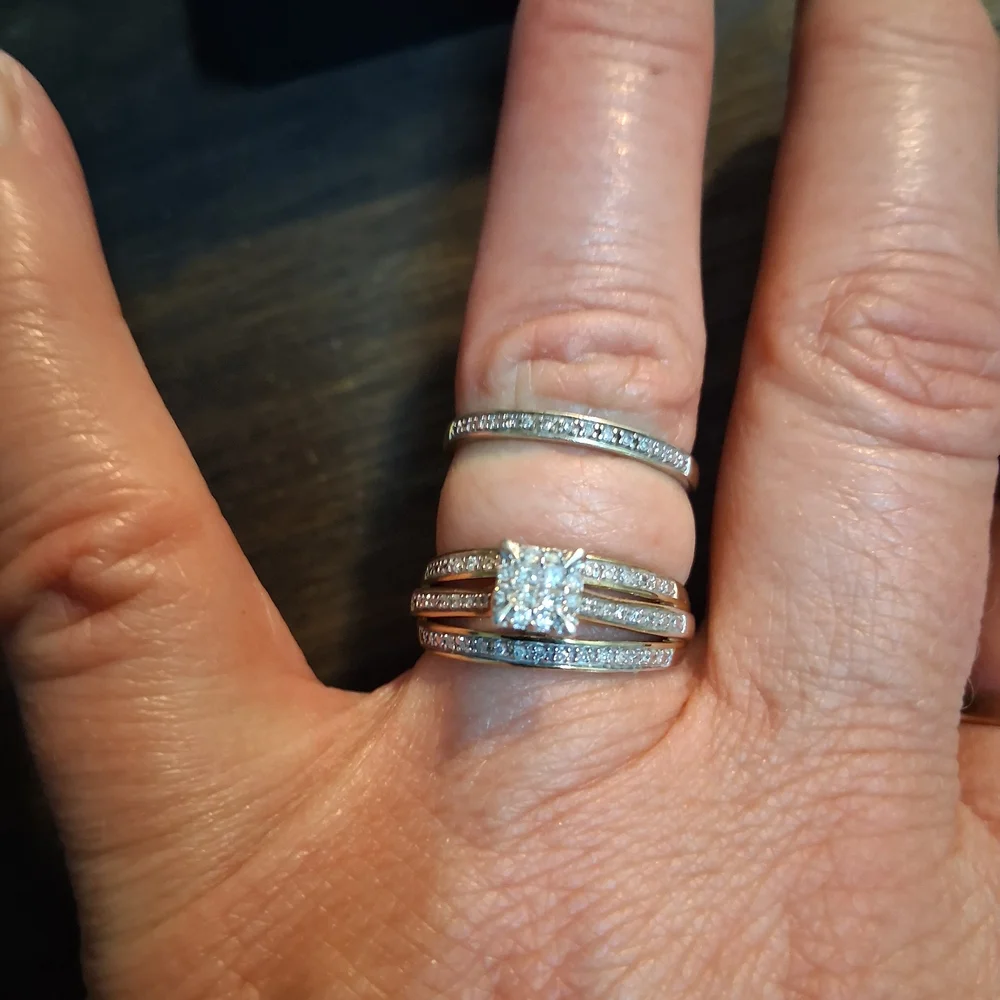 18KT Gold-Plated Sterling Silver Diamond Bridal Ring Set - White/Gold
